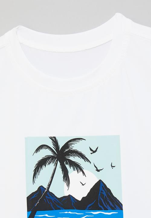 Pop Candy - Placement print sleeveless tee - white/another day in paradise