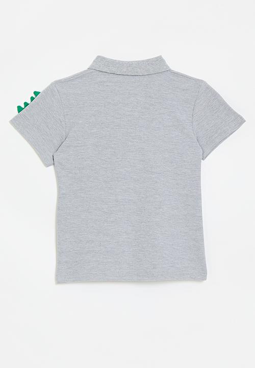 Pop Candy - Golf shirt with badge & dino sleeve - grey