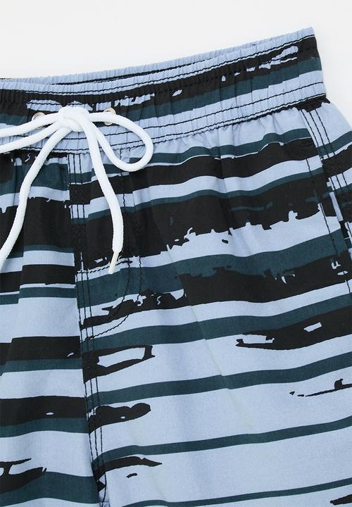 Pop Candy - Distressed stripe board shorts - blue/black