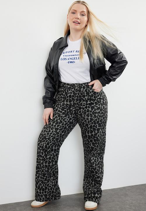 Trendyol - Plus size high waist leopard print jeans - anthracite