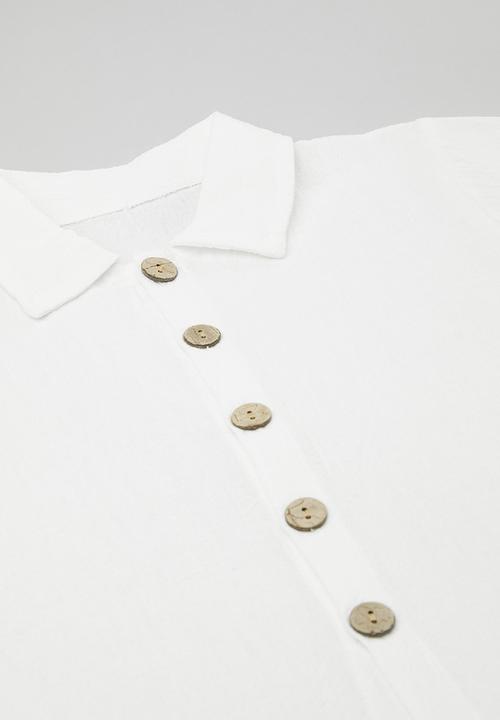 Pop Candy - Mother of pearl button shirt with shorts - white/tan