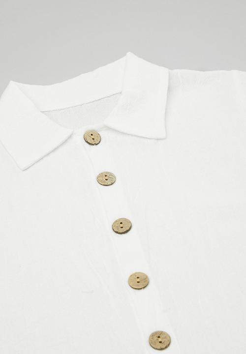 Pop Candy - Mother of pearl button shirt with shorts - white/celadon green