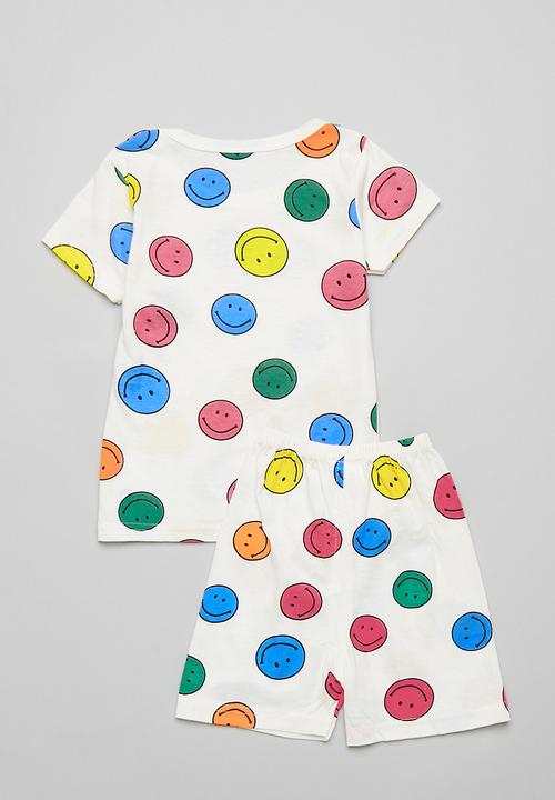 Pop Candy - Smiley face all-over print pj set - white