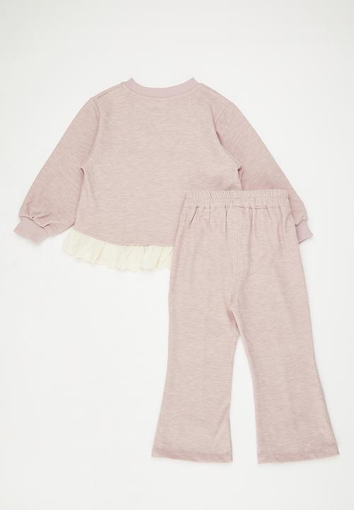 Pop Candy - Bow applique sweat top with wide leg pants - pink/cream
