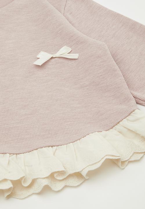 Pop Candy - Bow applique sweat top with wide leg pants - pink/cream