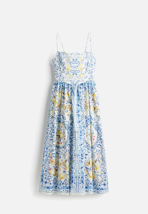 H&M - Cotton strappy dress - white/lemons