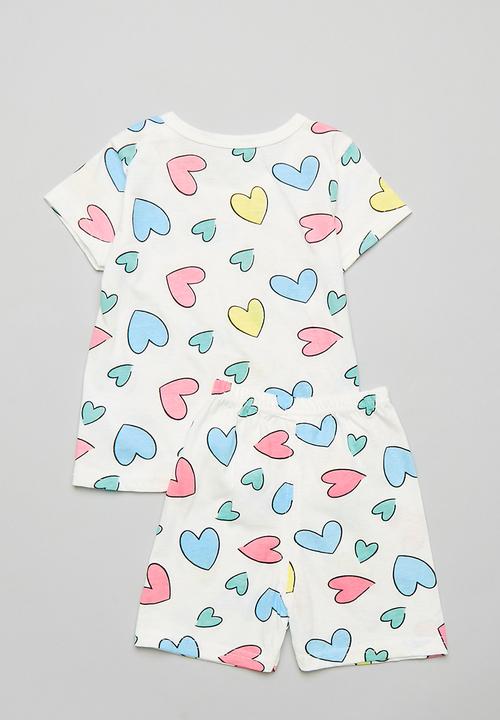 Pop Candy - Heart all-over print pj set - off white