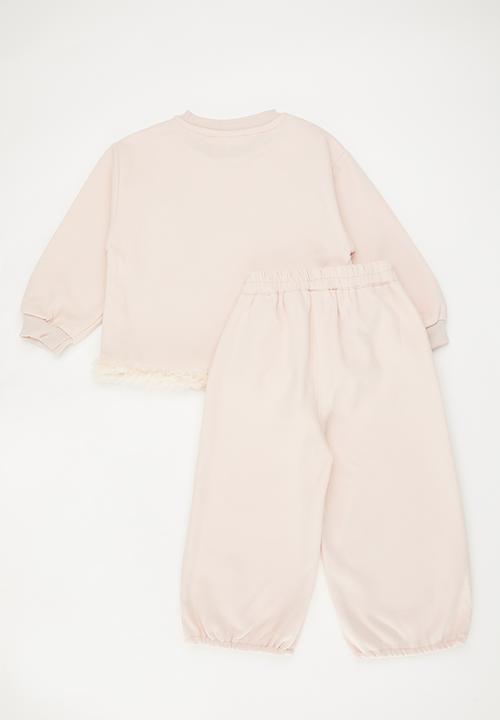 Pop Candy - Ruffled hem sweat top & pants set - pink