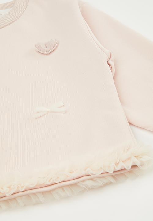 Pop Candy - Ruffled hem sweat top & pants set - pink