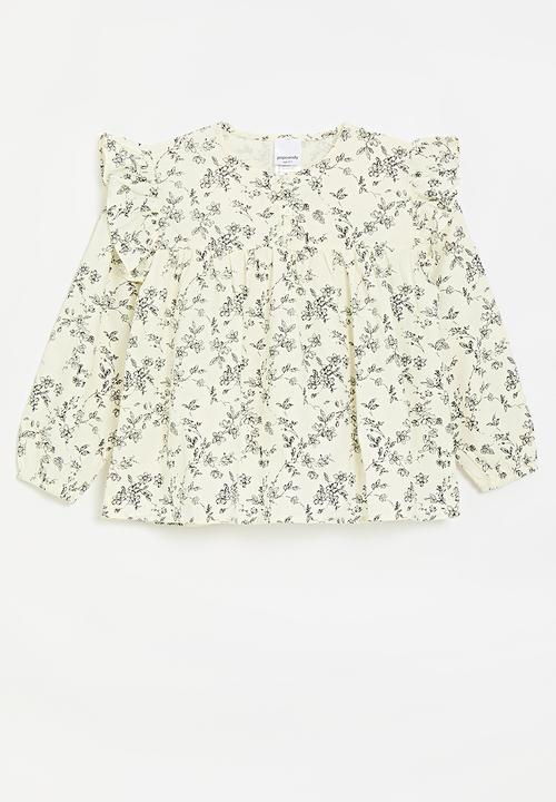 Pop Candy - Floral ruffle sleeve top - ecru