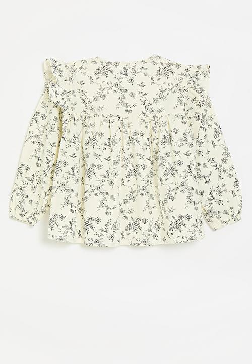Pop Candy - Floral ruffle sleeve top - ecru