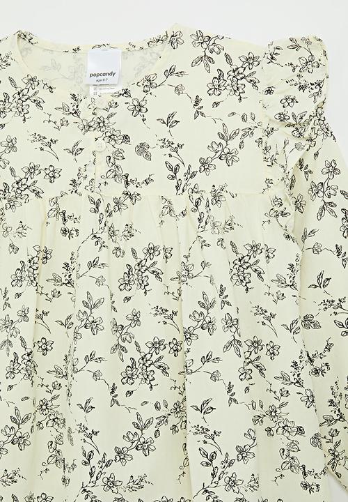 Pop Candy - Floral ruffle sleeve top - ecru