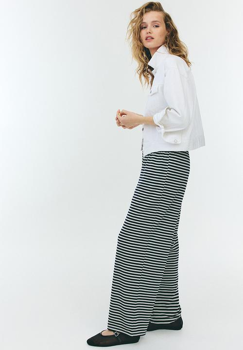 H&M - Straight drawstring trousers - navy blue/striped