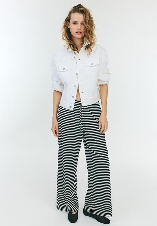 H&M - Straight drawstring trousers - navy blue/striped