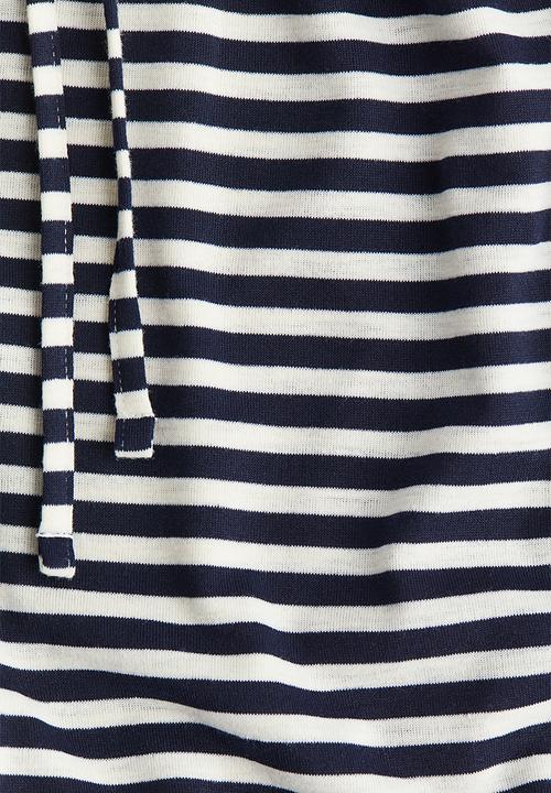 H&M - Straight drawstring trousers - navy blue/striped