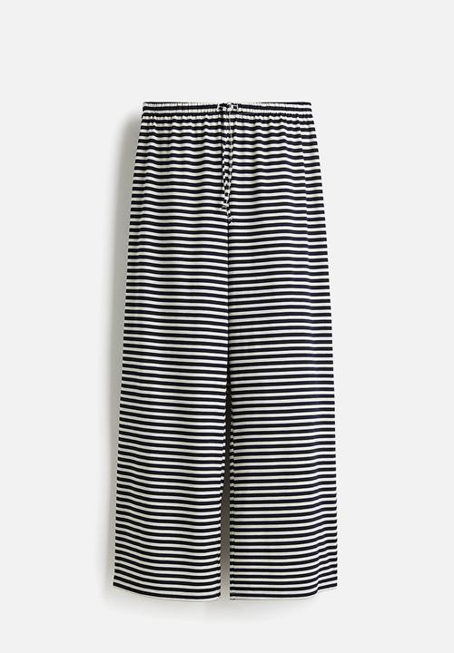 H&M - Straight drawstring trousers - navy blue/striped