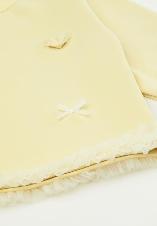 Pop Candy - Ruffled hem sweat top & pants set - light yellow