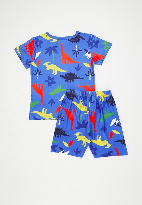 Pop Candy - Dino multi tee with shorts - true blue