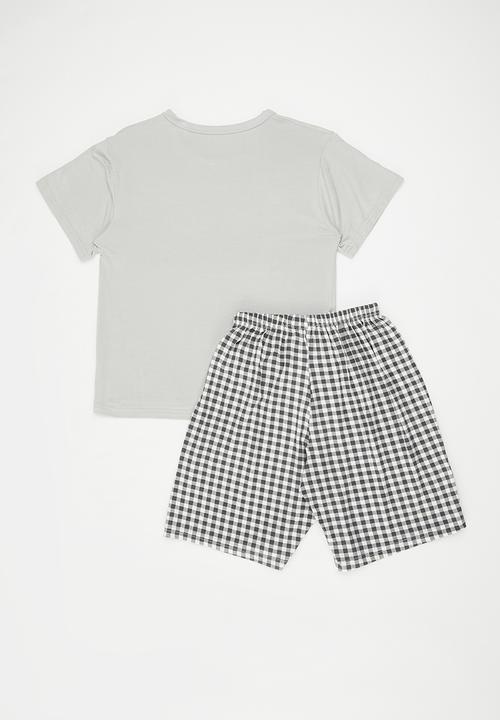 Pop Candy - Pj top with gingham shorts - silver grey/bunny