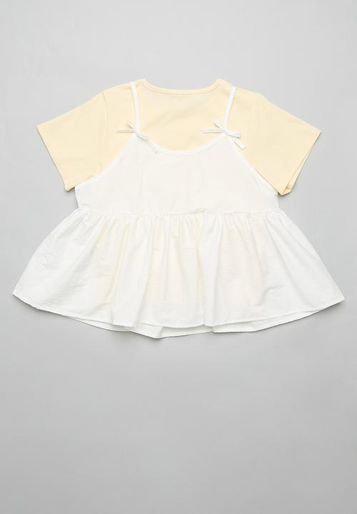 Pop Candy - Tee with peplum cami - lemon chiffon/white