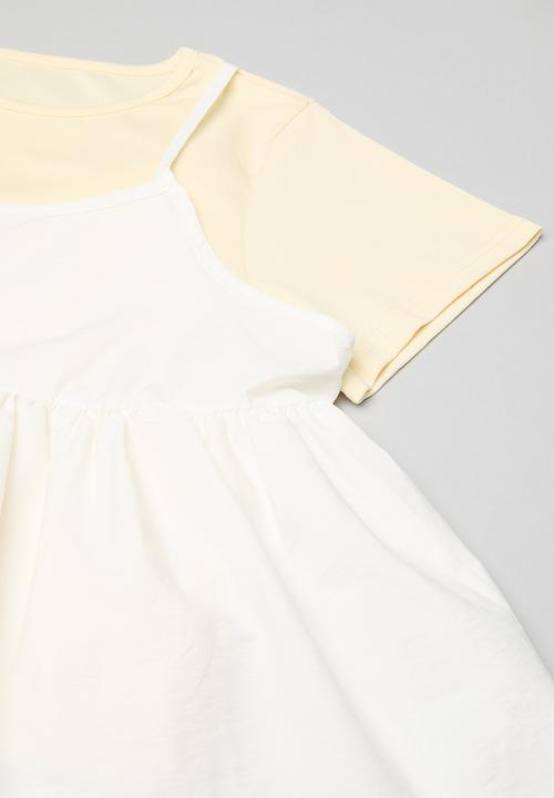 Pop Candy - Tee with peplum cami - lemon chiffon/white