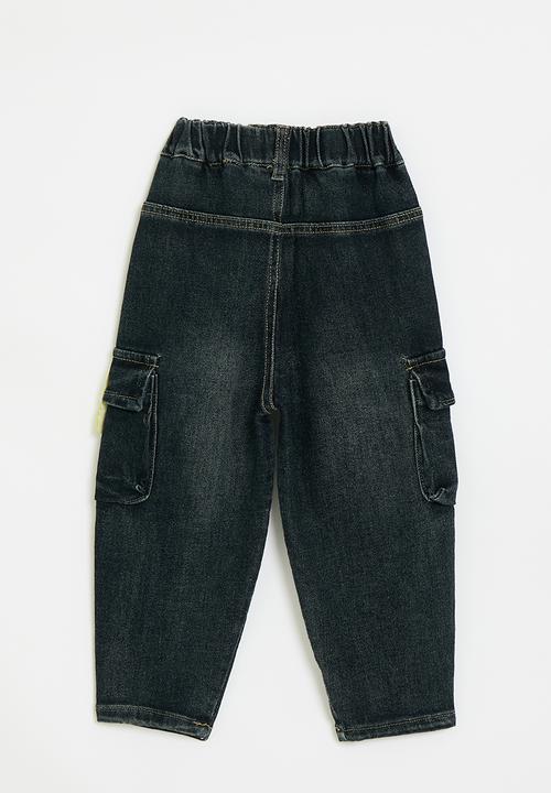 Pop Candy - Cargo jeans with croc pocket flap - black
