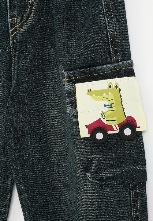 Pop Candy - Cargo jeans with croc pocket flap - black