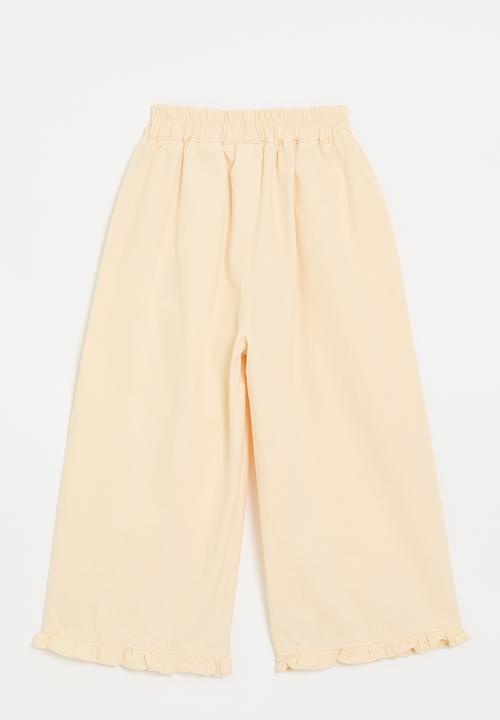 Pop Candy - Wide leg pants with embroidery detail - parchment white