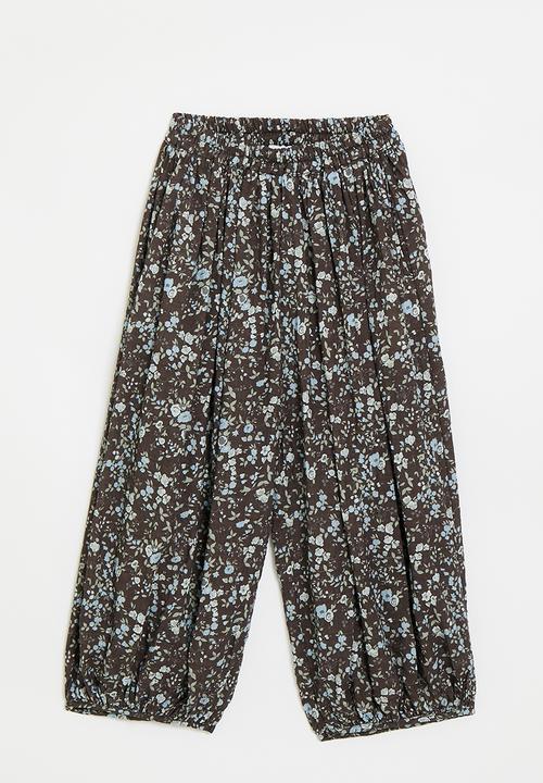 Pop Candy - Ditsy floral parachute pants - dark brown