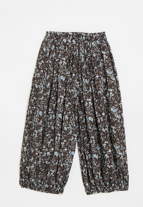 Pop Candy - Ditsy floral parachute pants - dark brown