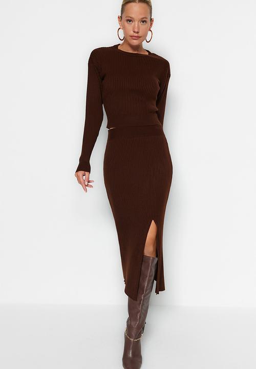 Trendyol - Crop Knitwear Set - Brown
