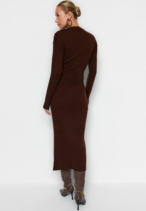 Trendyol - Crop Knitwear Set - Brown