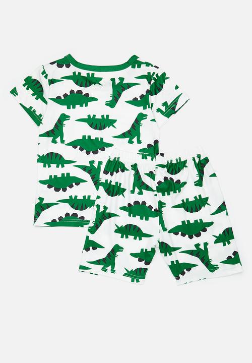 Pop Candy - Dino all-over print tee with shorts - green/white