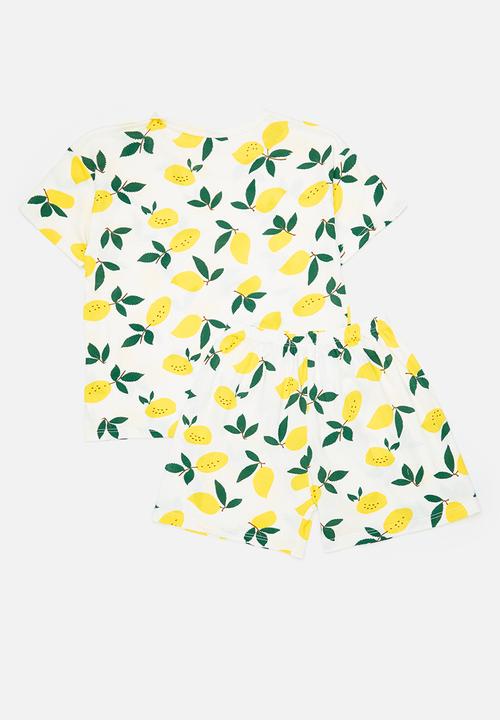 Pop Candy - Lemon all-over print pj top & shorts - white