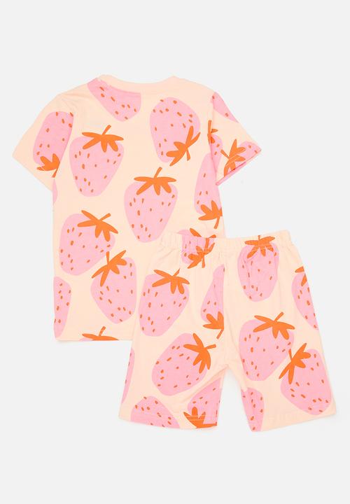 Pop Candy - Strawberry all-over print tee with shorts - papaya whip