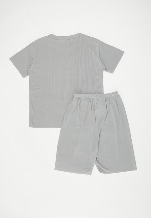 Pop Candy - Textured pj top with shorts - silver color/smiley face