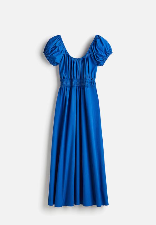 H&M - Off-the-shoulder poplin dress - blue