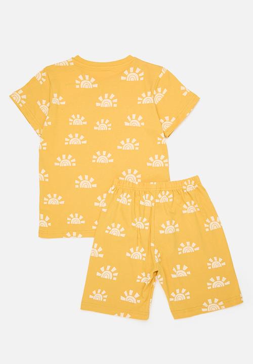 Pop Candy - Sun all-over print tee with shorts - mustard