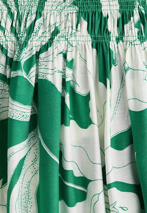 H&M - Smocked-bodice strappy dress - green/white floral