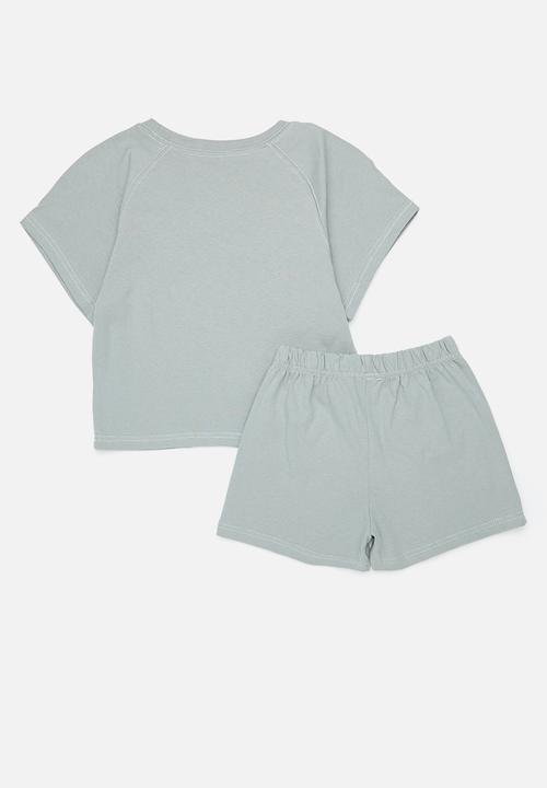 Pop Candy - Raglan tee & shorts with contrast stitching - light grey