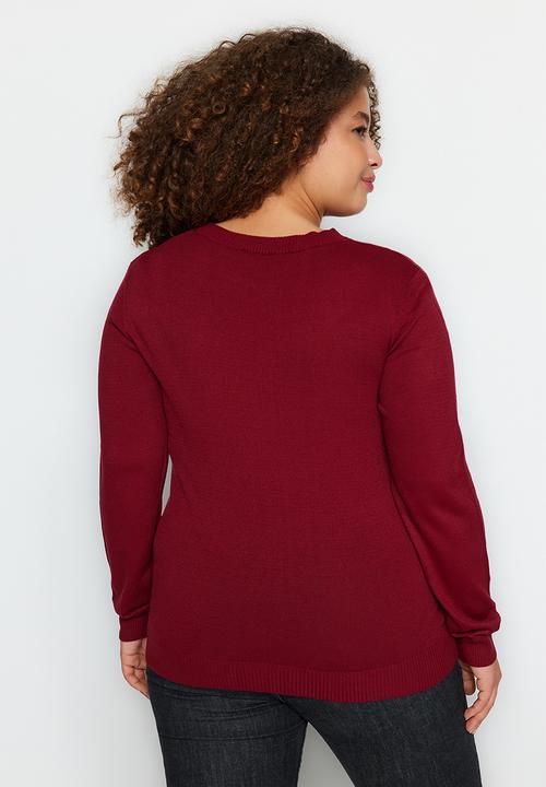Trendyol - Plus size cut out sweater - bordeaux