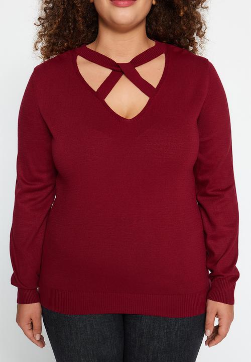 Trendyol - Plus size cut out sweater - bordeaux