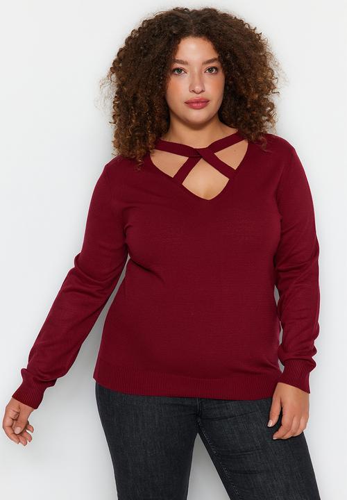 Trendyol - Plus size cut out sweater - bordeaux