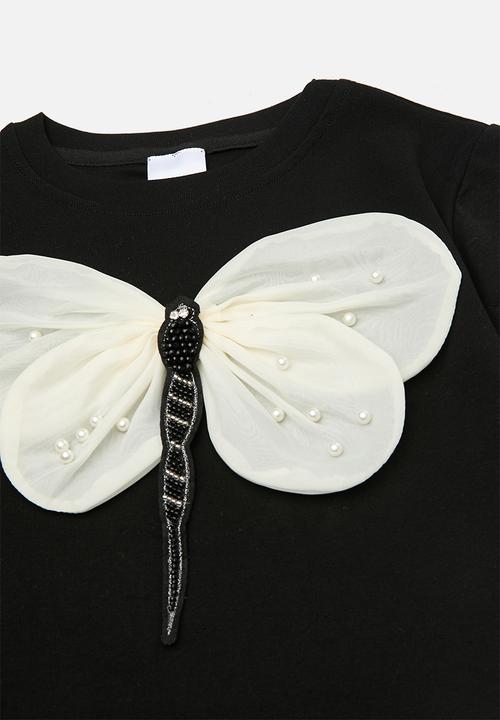 Pop Candy - Beaded butterfly tulle wing top with frayed hem shorts