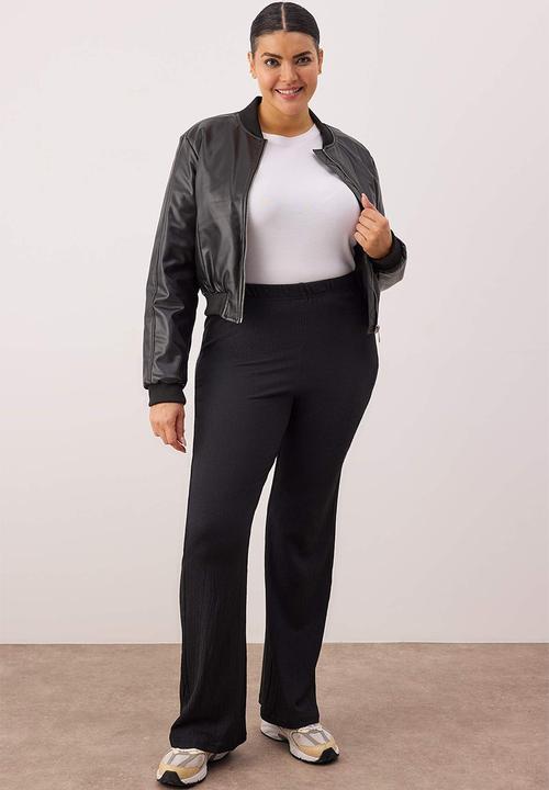 Trendyol - Plus size high waist flare leg pants - black