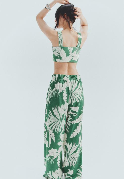 H&M - Wide trousers - green/white floral