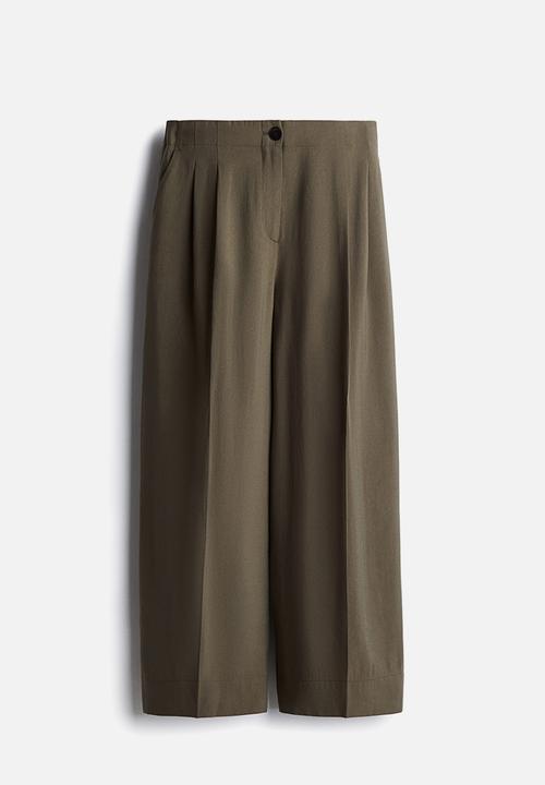 H&M - Wide ankle-length trousers - dark khaki green