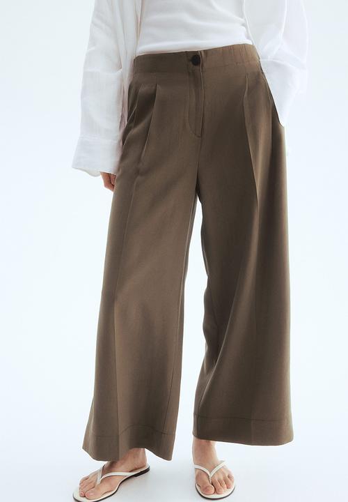 H&M - Wide ankle-length trousers - dark khaki green