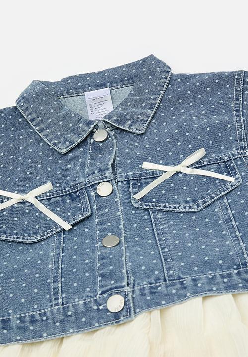 Pop Candy - Polka dot denim vest dress - blue/cream