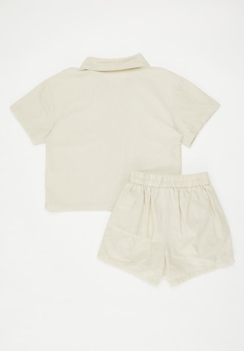 Pop Candy - Short-sleeved shirt & shorts set - beige